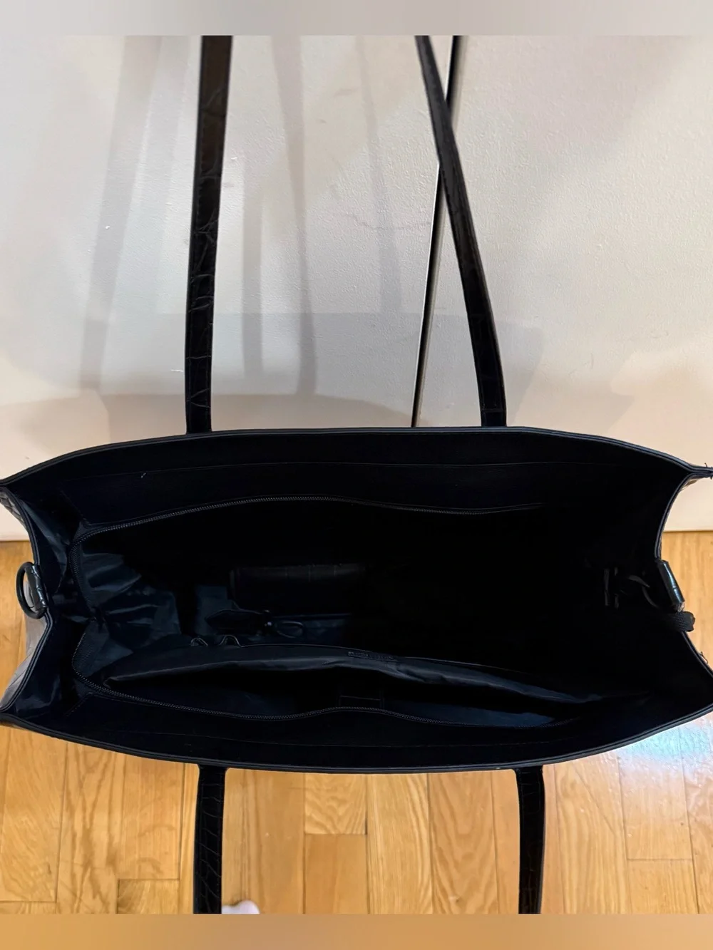 Beis Large Work Tote in Black Croc